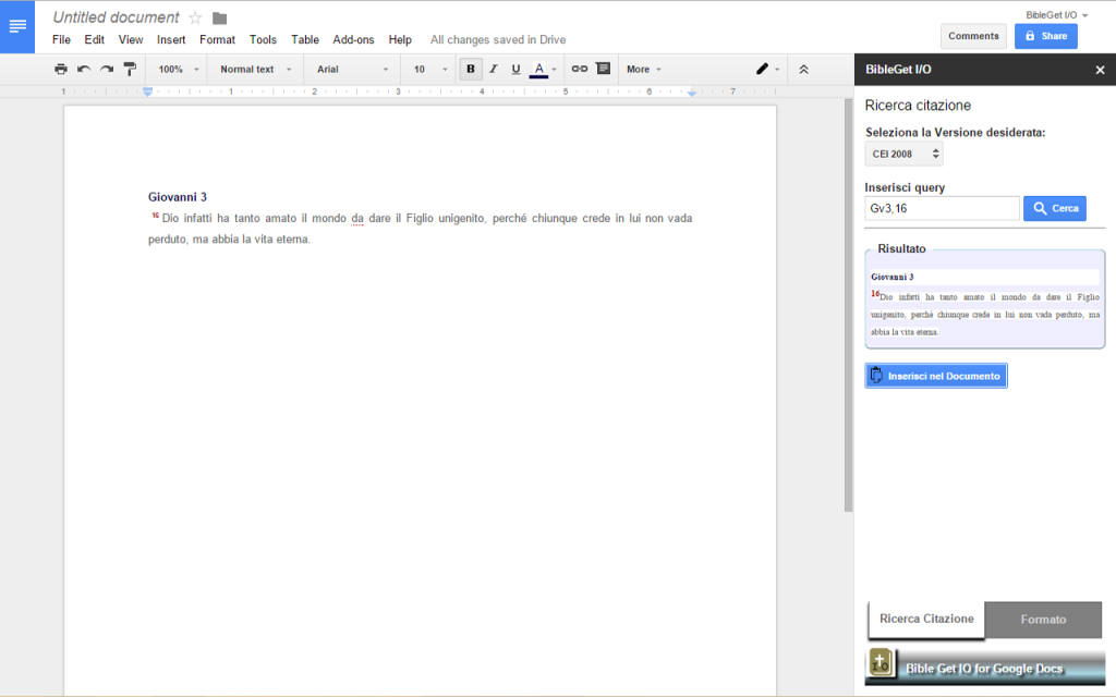 Capture d'écran BibleGet Google Docs